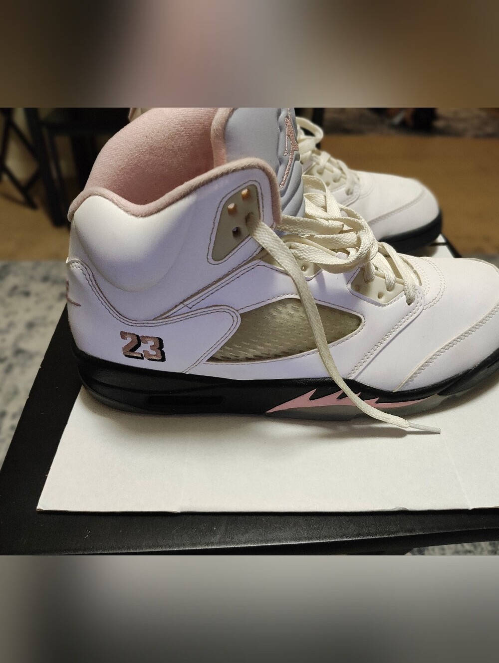 Jordan Men White & Pink High-Top Sneakers with Black Sole - Picture 6 of 7